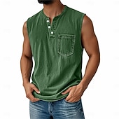 Χαμηλού Κόστους Αμάνικα Μπλουζάκια Γυμναστικής-Ανδρικό vintage γιλέκο 100% βαμβάκι, αμάνικο πουκάμισο Henley, καλοκαιρινό, φθινόπωρο, απλό, σχεδιαστής μόδας, κλασικό, διακοπές, δρόμος, μαύρο, ροζ, μπλε, μπλουζάκι για άνδρες