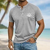 voordelige Vintage en retro-Voor heren Grafisch Roer Katoenen shirt Henley Top Acid Wash-shirt Korte mouw Vintage Ontwerper Casual Casual Dagelijks Buiten Lente zomer Zomer Lente Licht Blauw Paars Grijs Henley Henley-T-shirt