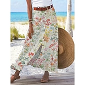  女性用 バケーションスカート ファッション カジュアル マキシ ハイウエスト スカート フラワー レタード プリント 伸縮性なし 日常 ストリート ホワイト イエロー ピンク 夏 ポリエステル