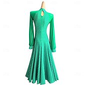 cheap Competition Wear-Ballroom Dance Dress Splicing Women's Party Performance Long Sleeve Spandex Polyester