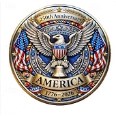  Herdenkingsmunt ter ere van het 250-jarig bestaan van de VS, met afbeeldingen van de Liberty Bell, het Vrijheidsbeeld en een adelaar. Een patriottisch verzamelobject.
