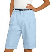 economico Pantaloni di Lusso-Per donna Shorts Shorts di Lino Shorts eleganti Pantaloncini Estivi Vacanza Moda Essenziale Lunghezza al ginocchio Vita media Semplice Tasca Elastico in vita Gamba Dritta Leggero Confortevole