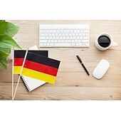 baratos Partida de Futebol Mundial 2026-Pacote com 25 miniaturas da bandeira alemã em haste, medindo 5x8 polegadas, ideais para jogos da Copa do Mundo de Futebol, eventos esportivos, decoração de festas e para torcedores vibrarem.