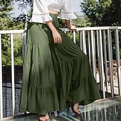 preiswerte weites Bein und hohe Taille-Damen Weites Bein Chinos Skort Urlaub Streetwear Lässig Volle Länge Mittlere Taillenlinie Einfach Elastischer Bund Komfort Atmungsaktiv Mikroelastisch Täglich Outdoor Streetwear Schwarz Grün Kaffee