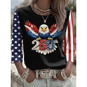  American Independence Day Women's T Shirt Print Graphic Flag Vintage Fashion Stylish Long Sleeve Crew Neck Round Neck Regular Tops Daily Weekend Blue Black Red Spring Fall Winter