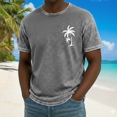 abordables Translation-Homme Cocotier T-shirt T-shirt à lavage minéral Manche Courte T-shirt Lavage à l'acide Col ras du cou Chemise Vintage Rétro Occasionnel Plage Voyage Bleu Violet Gris Été Printemps Vêtement Tenue M L