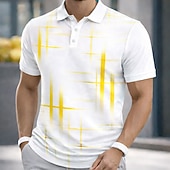 baratos Polo Geométrico Masculino-Homens Geométrico Linha Camisas Polo Manga Curta Camisas polo Camisas de colarinho Casual Roupa Esportiva Botões Primavera Verão Azul Preto Amarelo