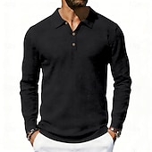cheap Men's Classic Polo-Men's Linen Shirt Polo Shirts Casual Street Lapel Long Sleeve Basic Modern Plain Buttons Spring Fall Regular Fit Black White Navy Blue Khaki Dark Grey Army Green Linen Shirt