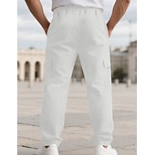 cheap Cotton Linen Pants-Men's Linen Pants Trousers Summer Pants Beach Pants Drawstring Elastic Waist Solid Color Comfort Breathable Full Length Daily Outdoor Beach Vacation Fashion Black White Inelastic