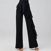 tanie Spodnie-Damskie spodnie do tańca latynoskiego z szerokimi nogawkami i wierzchnią warstwą z szyfonu