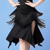 Недорогие Латинские юбки-женская красная юбка с бахромой и разрезом для латиноамериканских танцев