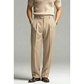  Leinenanzughose für Herren, plissiert, lockere Passform – leichte Sommerhose, lässige Freizeithose mit weitem, geradem Bein, erhältlich in Braun, Marineblau und Beige