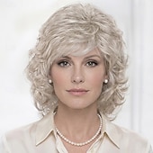 abordables perruque plus âgée-Perruque bouclée élégante pour femme - brun riche avec frange douce