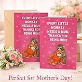 tanie Zapasy imprezowe i imprezowe-Zestaw 2 szt. Punch the Monkey Meme urocza kartka na Dzień Matki szczere ilustracje kartka z kraftową kopertą każda małpka meme potrzebuje mamy tematyka zwierzęca na urodziny/uznanie dla mamy