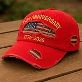  アメリカ建国250周年記念 ダメージ加工デニム ベースボールキャップ アメリカ国旗、ヴィンテージ USA ハット 1776-2026、愛国的な独立記念日キャップ、男女兼用ヴィンテージ アメリカ国旗ハット