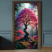 baratos Banners de Garagem e Porta-Árvore da vida, lua cheia gigante, raízes brilhantes, paisagem noturna mística, banner de porta, tapeçaria de parede, decoração para casa, decoração de porta de entrada, decoração de hall de entrada,