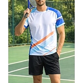 זול חולצת גברים-בגדי ריקוד גברים קולור בלוק סט ספורט חולצות ומכנסיים קצרים סט טניס שרוולים קצרים 2חלקים ייבוש מהיר מתיחה פתילת לחות נושם טניס גולף פיקלבול צווארון עגול קצר מכנסיים קצרים צמרות לבן כחול ים כחול בהיר