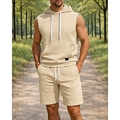 abordables Chándales-Hombre Tracksuit Vestimenta para correr Trajes de entrenamiento Correa 2 Piezas Color sólido Conjunto de ropa deportiva Verano Primavera Negro Blanco Entrenamiento de gimnasio Correr Corriendo