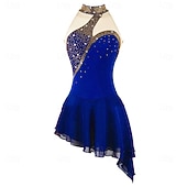 cheap Figure Skating Dresses-Figure Skating Dress Girls' Ice Skating Dress Violet Navy Black Patchwork Asymmetric Hem Stretchy Training Competition Skating Wear Classic Crystal / Rhinestone Sleeveless Ice Skating Figure Skating