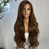 economico Parrucche lace front capelli veri-Capelli umani 5x5 Chiusura 13x4 Fronte in Pizzo Parrucca Riga Libera Capelli brasiliani Ondulato Marrone Naturale Parrucca 150% 180% Densità dei capelli con Capelli di Bambino Attaccatura Naturale