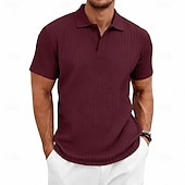 preiswerte Klassisches Poloshirt für Herren-Herren Zopfstrick-Poloshirt Textur Geschäft Urlaub Revers Kurzarm Mode Modern Einfach Knöpfe Atmungsaktiv Sommer Frühling Schwarz Weiß Wein Marineblau Grün Khaki Zopfstrick-Poloshirt