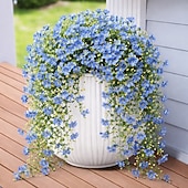 cheap Artificial Flower-4 Pcs Artificial Hanging Flowers Plants for Outdoor Spring Decoration,Faux Silk Violet with Eucalyptus Leaves,UV Resistant for Outside Home Indoor Planter Porch Patio Balcony Yard Decor