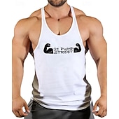 billiga Löpar-T-shirts och linnen-Herr Grafisk Bokstav Träningströja Linne för jogging Gymlinne Sommar Ärmlös Snabb tork Fuktabsorberande Gymträning Aktiv träning Träning Blå Svart Vit Sportkläder Sportkläder