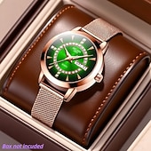 billige Kvartsklokker-Dameklokke i roségull med rød gradert urskive og strass, luksuriøst kvartsarmbåndsur med dagdato og kalendervisning, justerbar nettingrem, elegant motesmykke, gave til mor og kone.