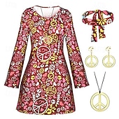 cheap Outfits-Set Retro Vintage 1970s Dress Headpiece Accessories Long Sleeves Hippie Disco Floral Paisley Fancy Dress Women's Halloween Carnival Music Festival Retro Theme Party Adults' Dress Headpiece More