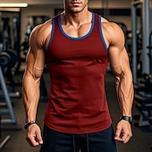 billige Treningsskjorter uten armer-Herre Singleter Vest Underskjorte Ermeløs skjorte Ermeløs Rund hals Sommer Helfarge عادي Treningsklær Fargeblokk Gate Avslappet Sport Svart Hvit Vin Topp T-skjorte for menn