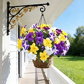 cheap Artificial Flower-4 Bundles Spring Artificial Morning Glory Flowers for Outdoors, UV Resistant Fake Look Real Faux Silk Plants for Front Door Garden Porch Planter