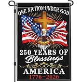 abordables 250e Anniversaire-Lot de 2 drapeaux de jardin commémoratifs du 250e anniversaire des États-Unis, ornés d'un aigle patriotique, d'une croix et de la devise « Une nation sous Dieu ». Décoration extérieure résistante pour les célébrations.