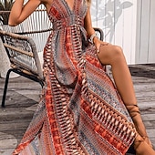 economico Vestiti-Stile Boho Retrò Vintage Boho Lunghezza lunga Vestito Senza maniche Stile Boho Scollo a V Costume Per donna Mascherata Festival Musicale Festa a tema retrò Adulti Vestito Estate