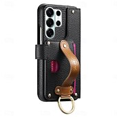 abordables 2026 Samsung Galaxy S26 Serie-teléfono Funda Para Samsung galaxia S26 S26 Plus S26 Ultra Tarjetas billetera Gire la tapa Cremallera con correa de muñeca Caballete Retro TPU Cuero de PU