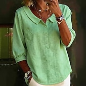 billige Skjorter-Dame Skjorte Skjorter i bomullslin Pullover Helfarge عادي Elegant Ferie Årgang 3/4 ermer Lange topper Daglig utendørs Gateklær Hvit Rosa Himmelblå Grønn Kakifarget Sommer Vår Høst