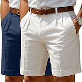billiga Klassisk-Herr Shorts Linne Shorts Klänning Shorts Sommarshorts Beach Shorts Ficka Elastisk midja Rakt ben Slät Komfort Andningsfunktion Knelängd Ledigt Dagligen Helgdag Mode Affär Vit + Grön Vit + khaki