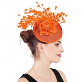 baratos Fascinadores-Fascinadores Linho Casamento Vintage Estilo bonito Retro Com Penas Flor Capacete Chapéu