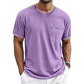 billige grunnleggende t-skjorter-Herre T skjorte 100% bomullssyre-vaskeskjorte Kortermet Crew-hals Sommer Vår Alle årstider Helfarge Enkel Elegant Årgang Nøytral Lomme Plaggfarget Nedtrykt Avslappet Hjem utendørs Lyseblå Svart Brun