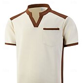 abordables Camiseta de punto gofre-Hombre Camiseta con diseño de gofre Camiseta Camisa manga corta Camiseta superior Manga Corta Escote en Pico Verano Primavera Bloque de color Ropa de calle Elegante Casual Bloque de Color Bolsillo