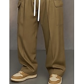 cheap Casual Pants-Men's Trousers Casual Pants Drawstring Pocket Plain Comfort Breathable Full Length Home Outdoor Streetwear Vacation Fashion Blue Khaki Inelastic
