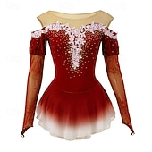 preiswerte Eiskunstlaufkleider-Eiskunstlaufkleid Damen Mädchen Eislaufen Kleider Gelb Rosa Dunkellila Patchwork Gitter Spandex Hochelastisch Wettbewerb Eiskunstlaufkleidung Kristalle Dummes Licht Modisch Langarm Eislaufen