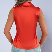 cheap Plain Blouses-Women's Shirt Satin Blouse Dress Shirt Button Up Shirt Solid Color Plain Elegant Fashion Casual Sleeveless Turndown Regular Tops Daily Office Work Black White Yellow Red Purple Summer Spring Fall