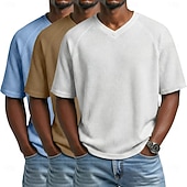 economico T-shirt in maglia waffle-3 pezzi t-shirt da uomo waffle maglietta a maniche corte scollo a V estate tinta unita testurizzata alla moda designer casual multipack maniche raglan casual quotidiano esterno blu bianco maglietta