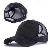 baratos Bonés, Chapéus e Visores-Baseball Cap Running Cap Sun Hat Women's Cap Running Cap Patchwork Camo / Camouflage Sun Protection Windproof Heat Dissipation for Tennis Baseball Running Summer Spring Black White Pink