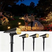 abordables Éclairages pour allées-Lot de 4 projecteurs solaires d'extérieur, étanches IP65, 7 LED, détecteur crépusculaire, projecteurs décoratifs pour jardin, terrasse, cour, pelouse, allée, éclairage paysager