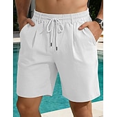 cheap Holiday-Men's Linen Shorts Summer Shorts Beach Shorts Drawstring Pocket Plain Comfort Breathable Knee Length Daily Outdoor Holiday Vacation Casual Black White Inelastic