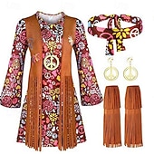 economico Outfit-Set Retrò Vintage Anni '70 Vestito Copricapo Accessori Lunghe Hippie Disco Frange Floreale Paisley Costume Per donna Halloween Carnevale Festival Musicale Festa a tema retrò Adulti Vestito Copricapo
