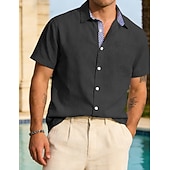 abordables Clásico-Hombre Camisa Camisa de lino Abotonar la camisa Plano Vacaciones Calle Negro Blanco Caqui Gris Oscuro Manga Corta Cuello Camisero Verano Primavera Ropa Bolsillo