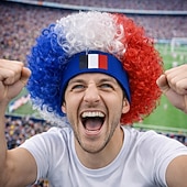 abordables Parrucche di Carnevale-France Red White Blue Game Day Fan Wig