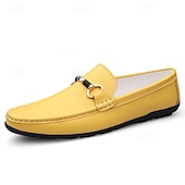 Χαμηλού Κόστους Casual loafers-Ανδρικά κίτρινα μοκασίνια με slip-on, casual, με μεταλλικά στοιχεία και άνεση, για καθημερινή χρήση, ταξίδια, γραφείο, Σαββατοκύριακα και smart casual τζέντλεμαν.